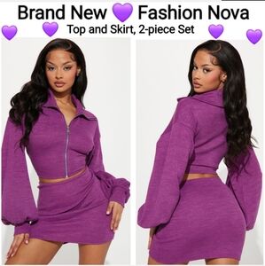 Fashion Nova purple skirt set, size L